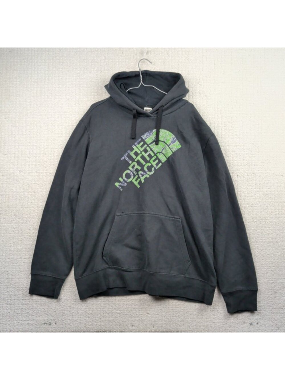 Y2K The North Face Black Hoodie Sweatshirt Logo Cyber Camo Outdoors Men Sz XL